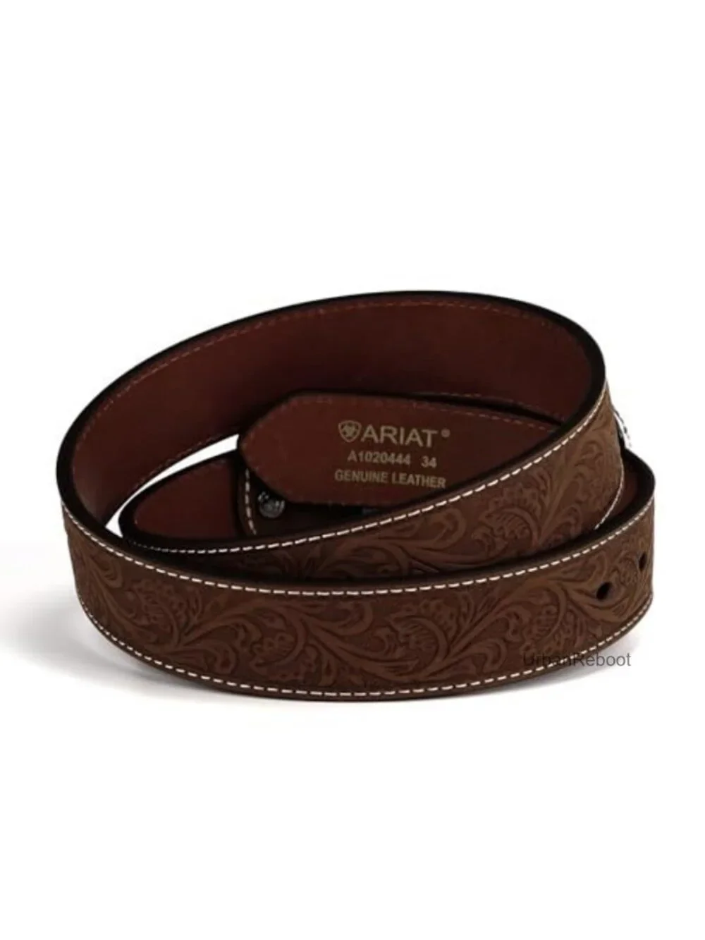 Men's Floral Embossed Genuine Leather Belt with Antique Silver Buckle